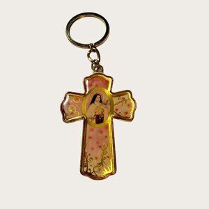 Saint Therese Cross Keychain Keyring Religious Accessory